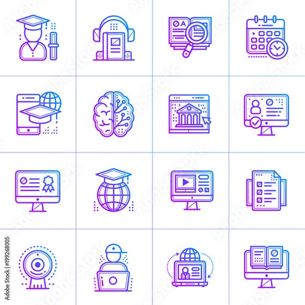 Obraz Online education and e-learning vector icons set. Suitable for print, presentation, website.