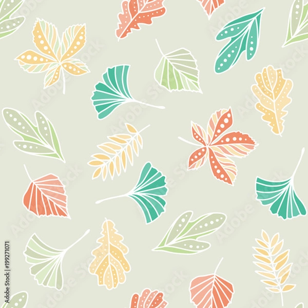 Fototapeta Seamless pattern with colorful leaves. summer seamless pattern, bright, bright, summer leaves.