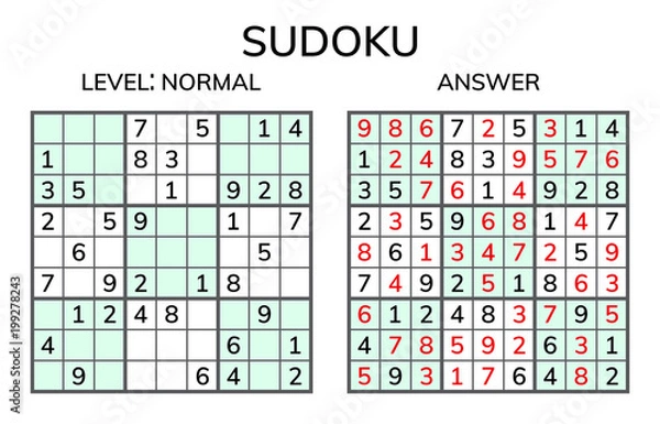 Fototapeta Sudoku. Kids and adult mathematical mosaic. Magic square. Logic puzzle game. Digital rebus.