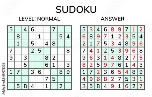 Fototapeta Sudoku. Mozaika matematyczna dla dzieci i dorosłych. Magic Square. Logic Puzzle. Cyfrowe rebus.