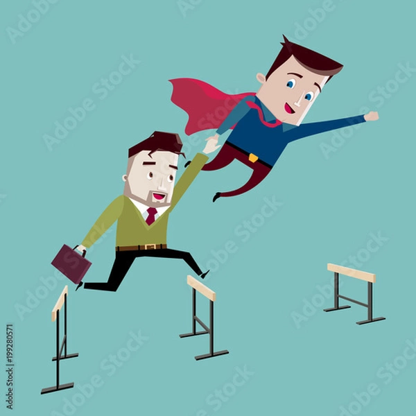 Obraz Superhero helps businessman overcome obstacles