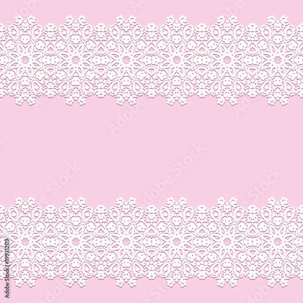 Fototapeta white lace borders with shadow, ornamental paper lines, vector. signboard name. Romantic wedding invitation. Abstract ornament. eps 8