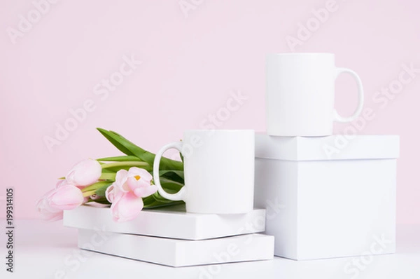 Obraz two blank white coffee mug mock ups