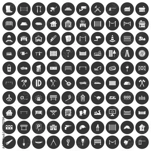 Fototapeta 100 fence icons set black circle