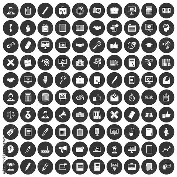 Fototapeta 100 finance icons set black circle