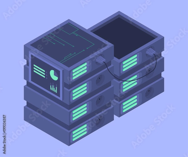 Obraz Database isometric concept. Cloud data storage. Vector illustration