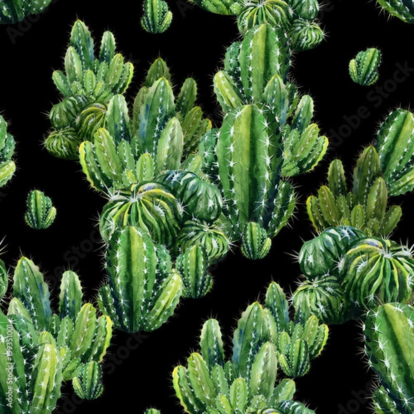 Obraz Seamless pattern with cacti watercolor. Cactus illustration can be used as print, home or garden decoration, wrapping paper, textile or wallpaper. 