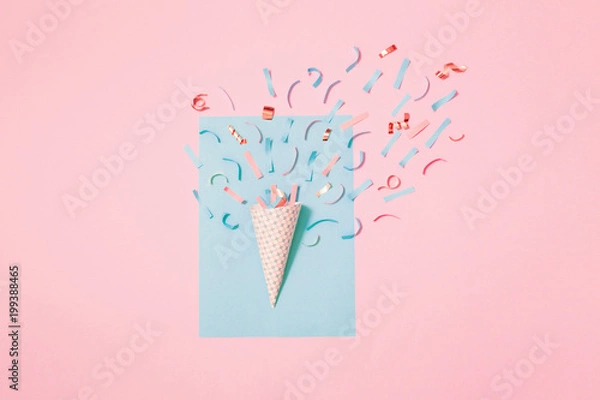 Obraz birthday hat with confetti on paper background