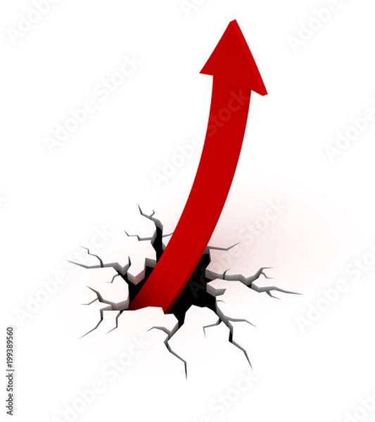 Fototapeta red arrow getting out from a crack on the ground.