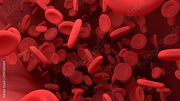 Obraz Red blood cell in blood vessel of body.  Science graphic for education of school. 3D rendering.