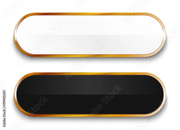 Obraz Black and white glossy buttons with gold elements isolated on white background.