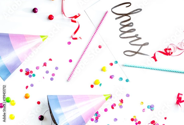 Fototapeta concept birthday party top view on white background mock up