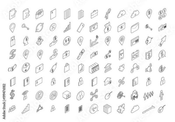 Fototapeta Set of Business Isometric thin line icon illustration on white background eps10