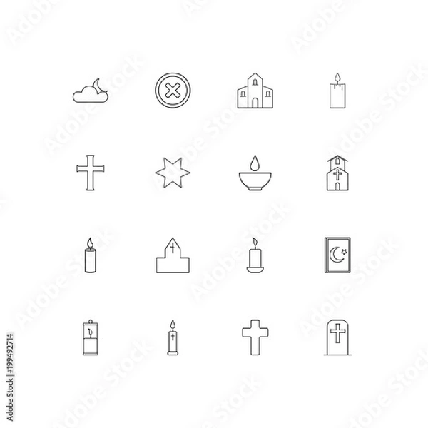 Fototapeta Religion simple linear icons set. Outlined vector icons