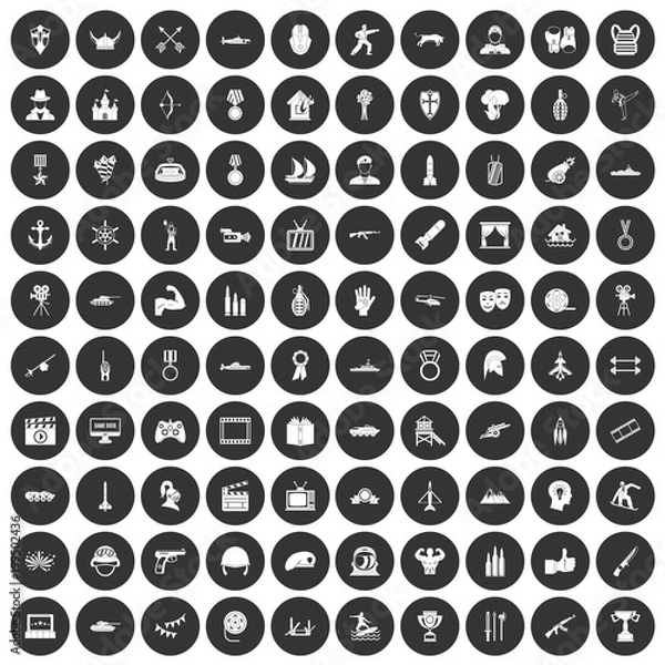 Fototapeta 100 hero icons set black circle