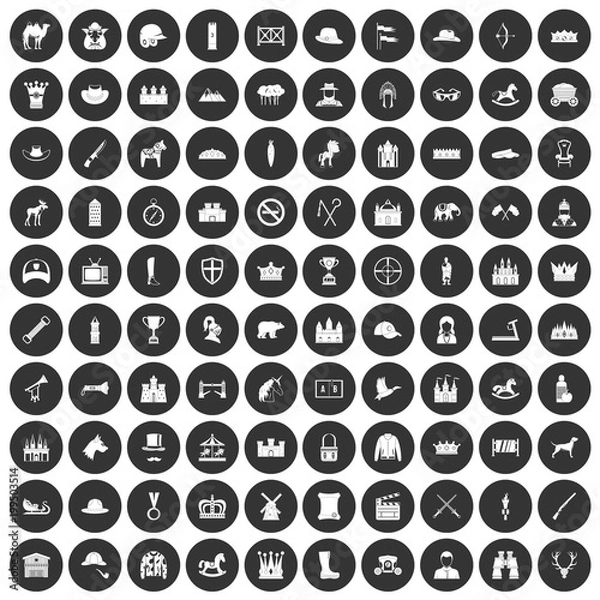 Fototapeta 100 horsemanship icons set black circle