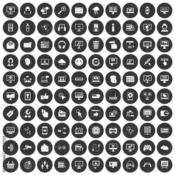 Fototapeta 100 internet icons set black circle