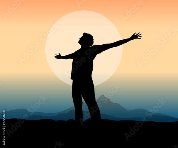 Obraz freedom and happiness concept guy silhouette