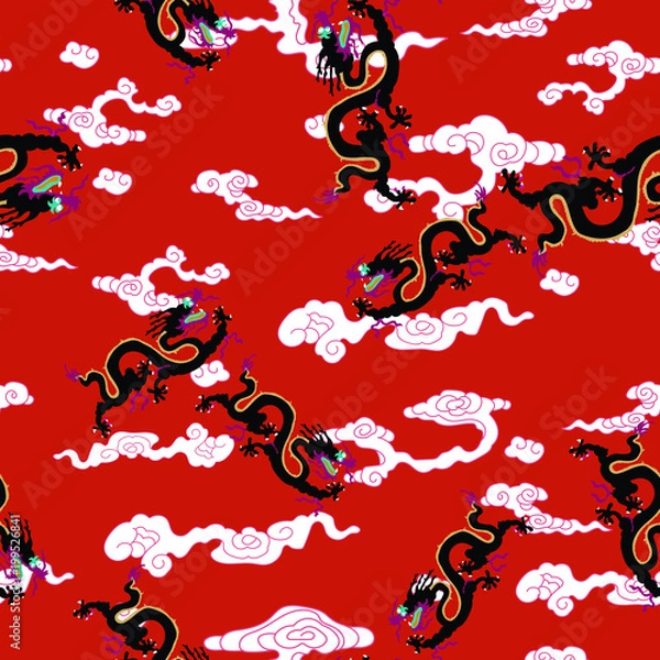 Fototapeta This is a traditionally Chinese ornament with a dragon and clouds.The dragon is the highest ranking animal in the Chinese animal hierarchy. It also represents a state symbol that is an emperor's role.
