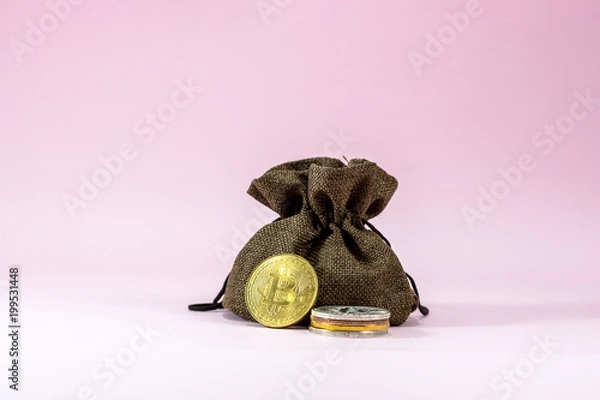 Obraz The digital currency coins on pink background