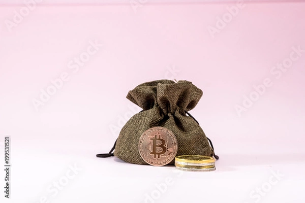 Fototapeta The digital currency coins on pink background