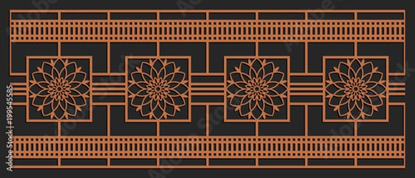 Fototapeta Laser cutting design for fencing, door, wall or window panel. Jigsaw die cut ornament. Lacy cutout silhouette stencil. Fretwork floral pattern. Vector template for carving, metal and woodcut.