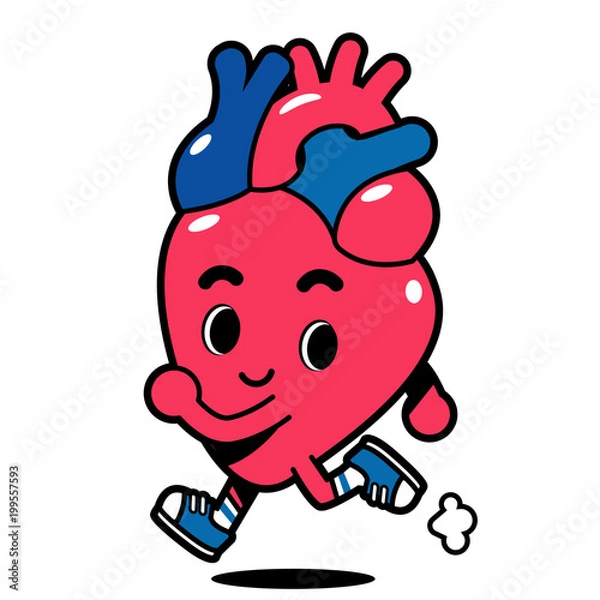 Fototapeta Heart character running isolated on white background.