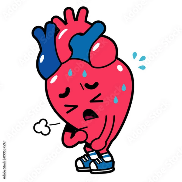 Fototapeta Vector heart character getting tired isolated on white background.