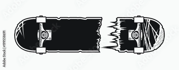 Obraz Monochrome broken skateboard design. Vector illustration.
