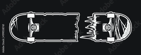 Obraz Monochrome broken skateboard design. Vector illustration.