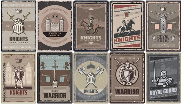 Obraz Vintage Colored Medieval Knights Posters