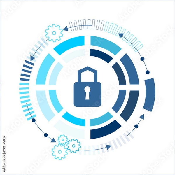 Fototapeta Cyber technology security, network data protection. Vector graphic illustration.