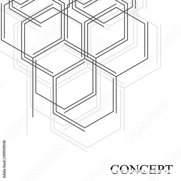 Fototapeta Hexagons abstract background. Geometric science and technology motion design. Digital data visualization concept. Scientific vector illustration.
