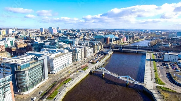 Fototapeta Aerial image of Glasgow Cityscape from over the River Clyde near the city centre.