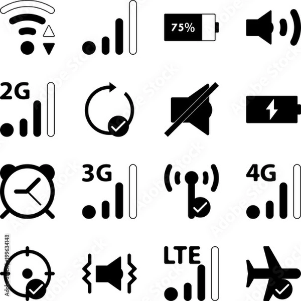 Fototapeta Mobile Smart Phone Settings Vector Icon Collection
