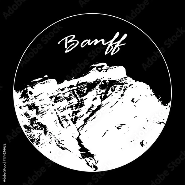 Fototapeta Miss Cascade Mountain In A Circle With "Banff" Text On Black Background