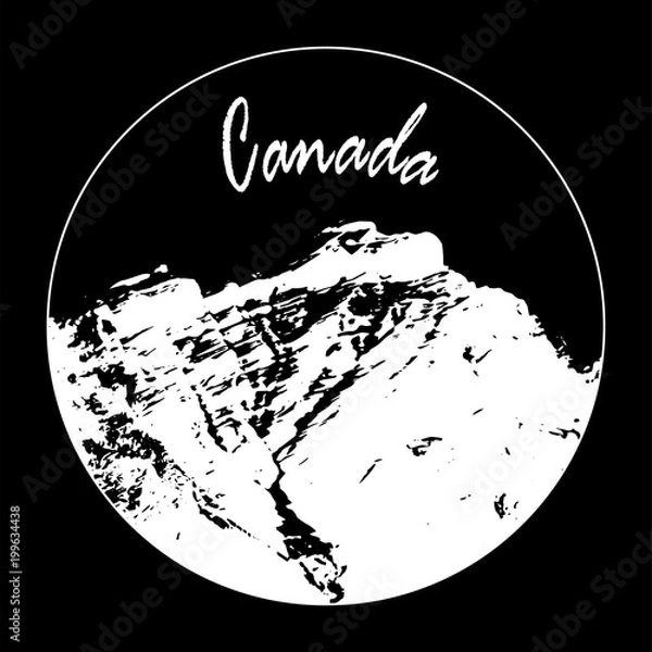 Fototapeta Miss Cascade Mountain In A Circle With "Canada" Text On Black Background