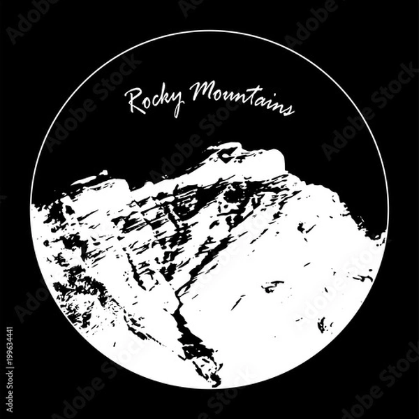 Fototapeta Miss Cascade Mountain In A Circle With "Rocky Mountains" Text On Black Background
