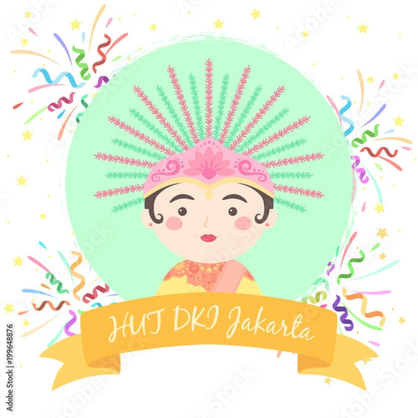 Fototapeta Jakarta Anniversary Ondel-ondel Traditional Puppet Mascot Symbol from Indonesia vector illustration cartoon character design greeting card.