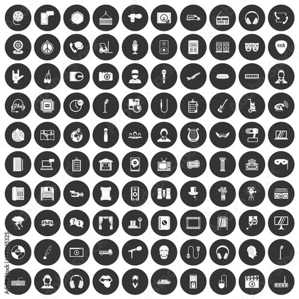 Fototapeta 100 microphone icons set black circle