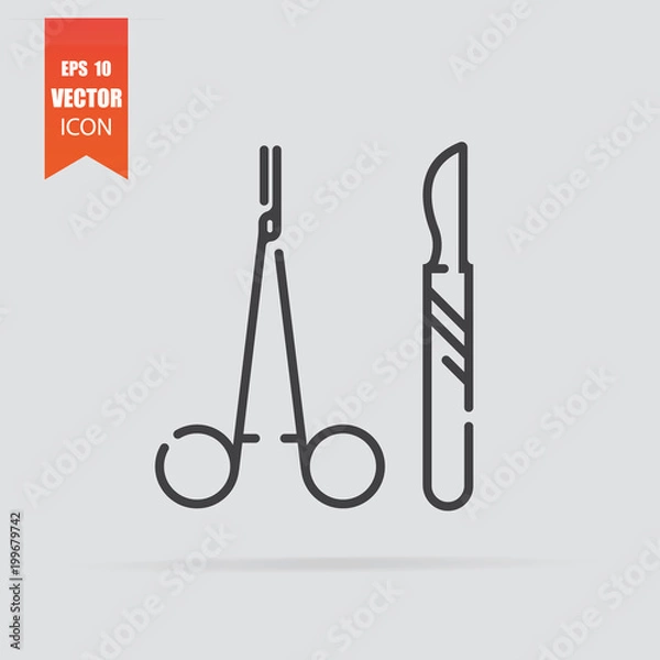 Obraz Surgical instruments icon in flat style isolated on grey background.