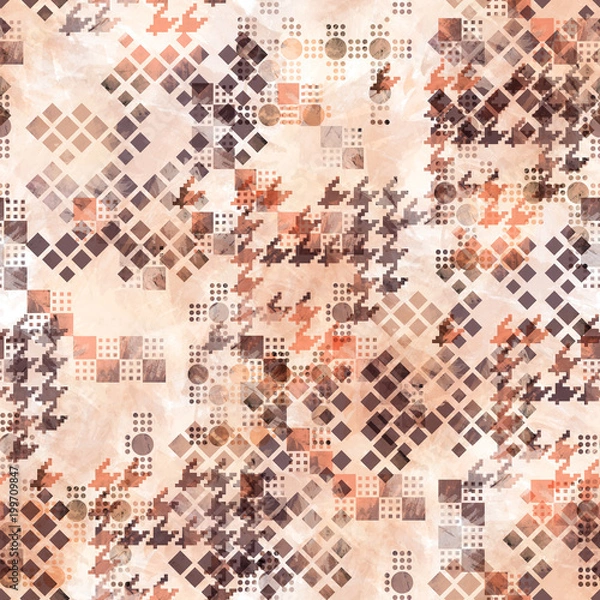 Fototapeta Abstract seamless pattern houndstooth design. Grunge dogtooth background. Bright print with watercolor effect. Textile print for bed linen, jacket, package design, fabric and fashion concepts.