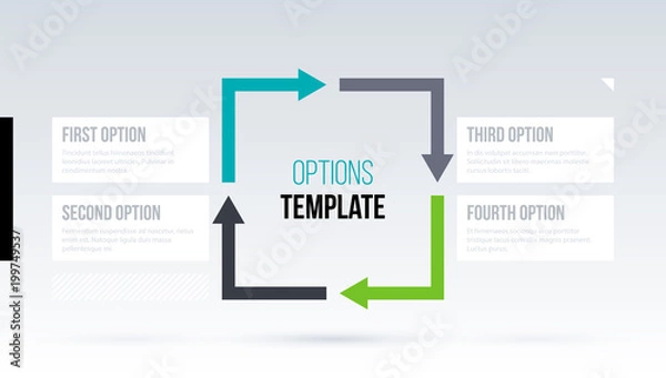 Fototapeta Square arrows template with four options on white background in elegant techno style.