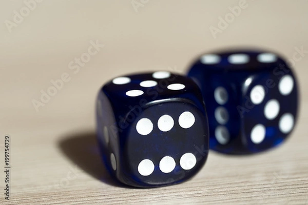 Obraz Blue gambling dice on table