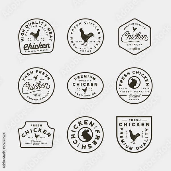 Fototapeta set of premium fresh chicken meat labels. vector illustration