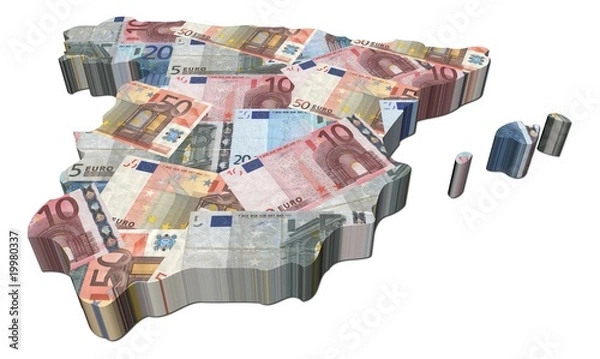 Obraz Spain map 3d render with euros illustration