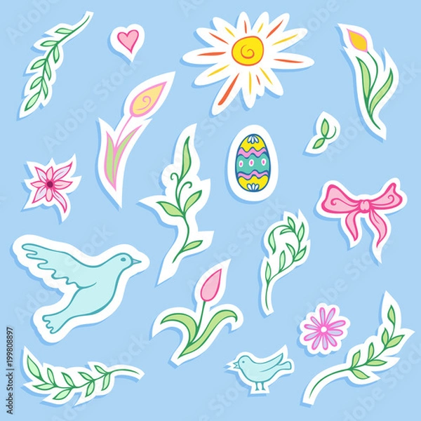 Obraz Easter icons collection. Stickers effect with shadows.