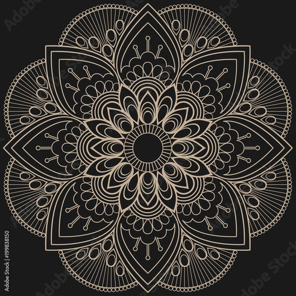 Fototapeta Mehndi mandala beżowy kwiat w stylu indyjskiej henny do tatuażu lub karty.