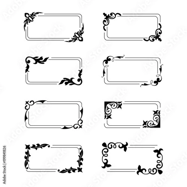 Fototapeta Collection empty horizontal rectangle frame vintage style in black color.