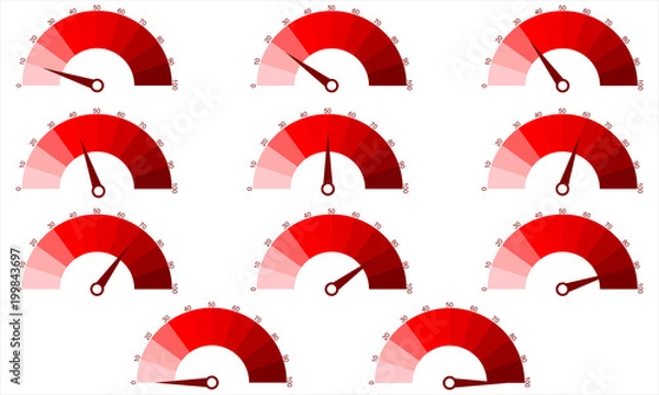 Fototapeta Set of number diagrams from 0 to 100 ready-to-use for web design, user interface or infographic. Vector graphic illustration.